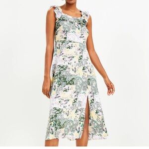 NWT Loft Patchwork Ruffle Squareneck Midi Dress 0